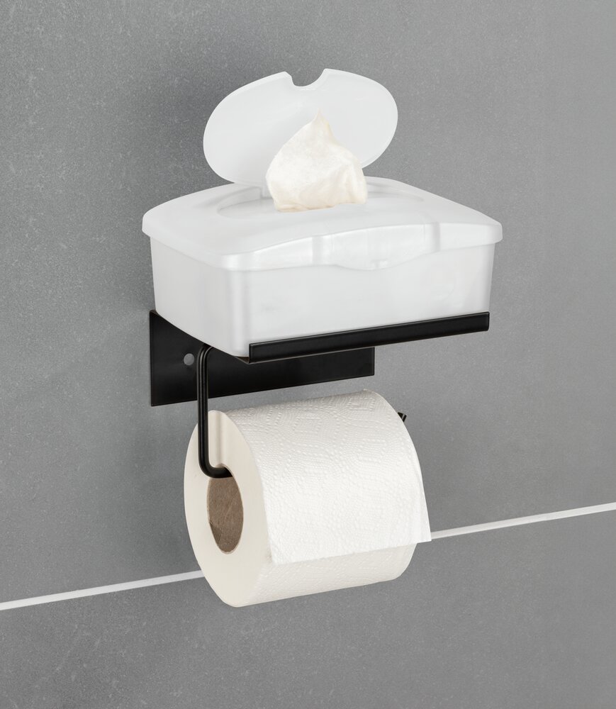 Toilettenpapierhalter Mod. Desulo Schwarz  mit Ablage