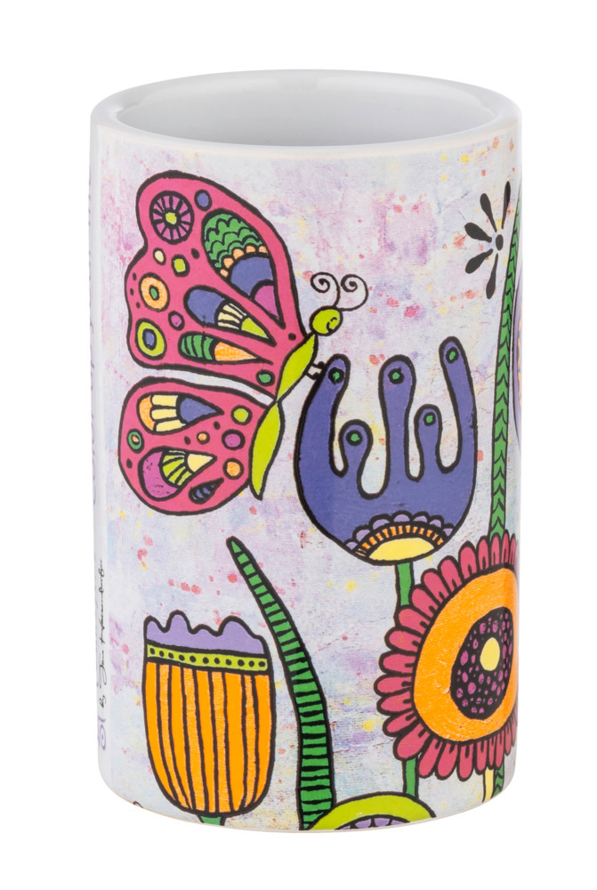 Zahnputzbecher Mod. Rollin'Art Full Bloom  mit buntem Blumenwiese-Motiv