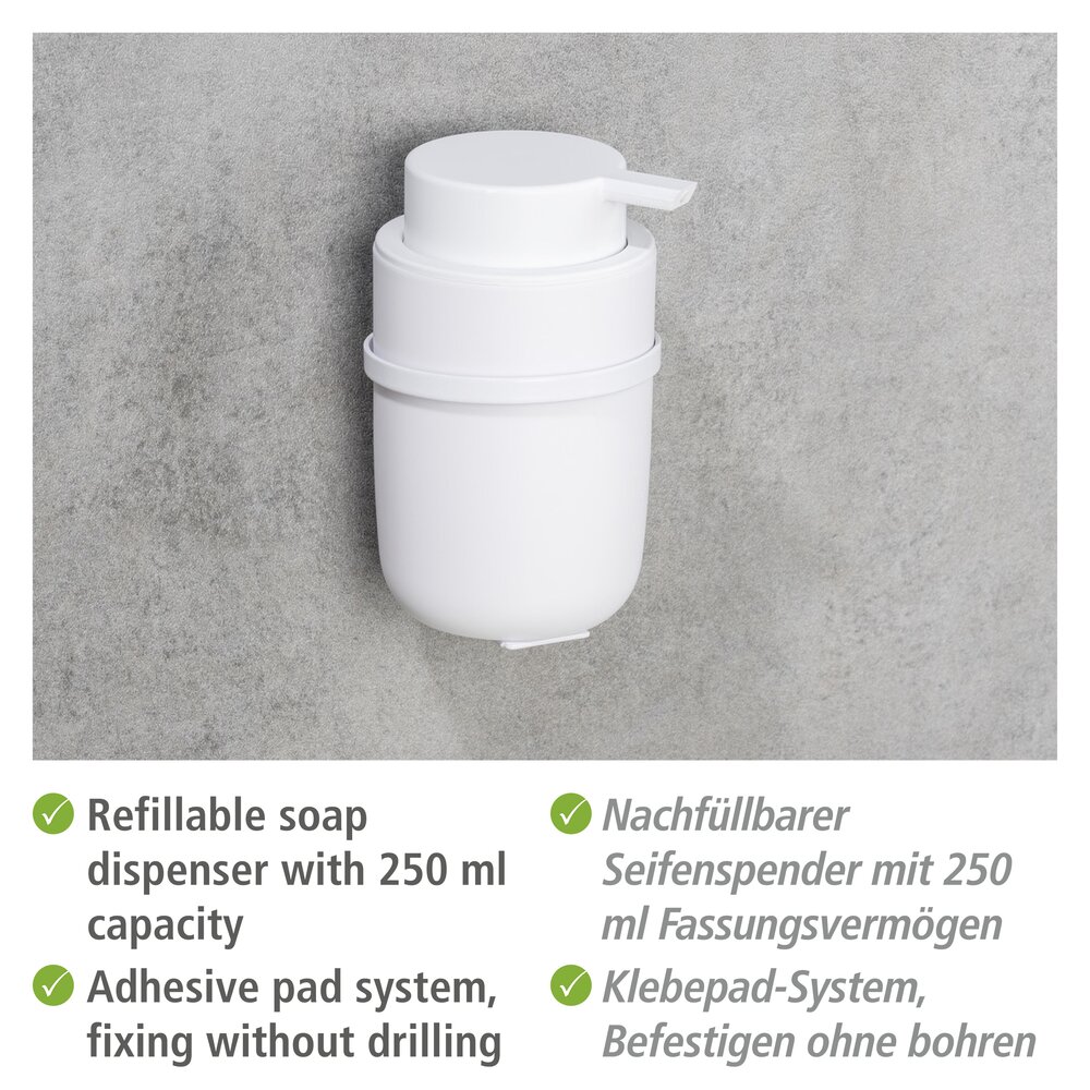 Distributeur savon Turbo-Loc® Carpino Blanc  Fixation sans perçage