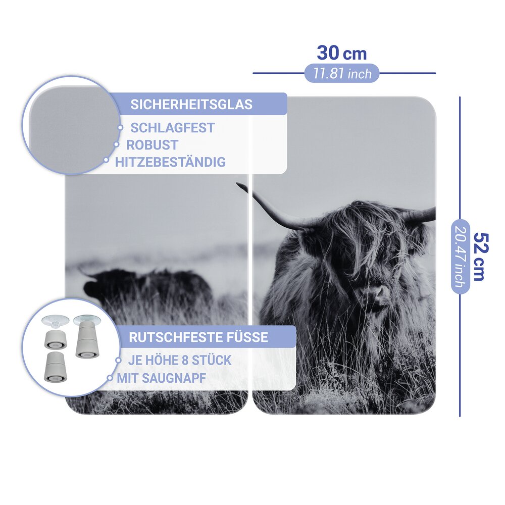 Herdabdeckplatte Universal Mod. Highland Cattle, 2er Set  für alle Herdarten geeignet