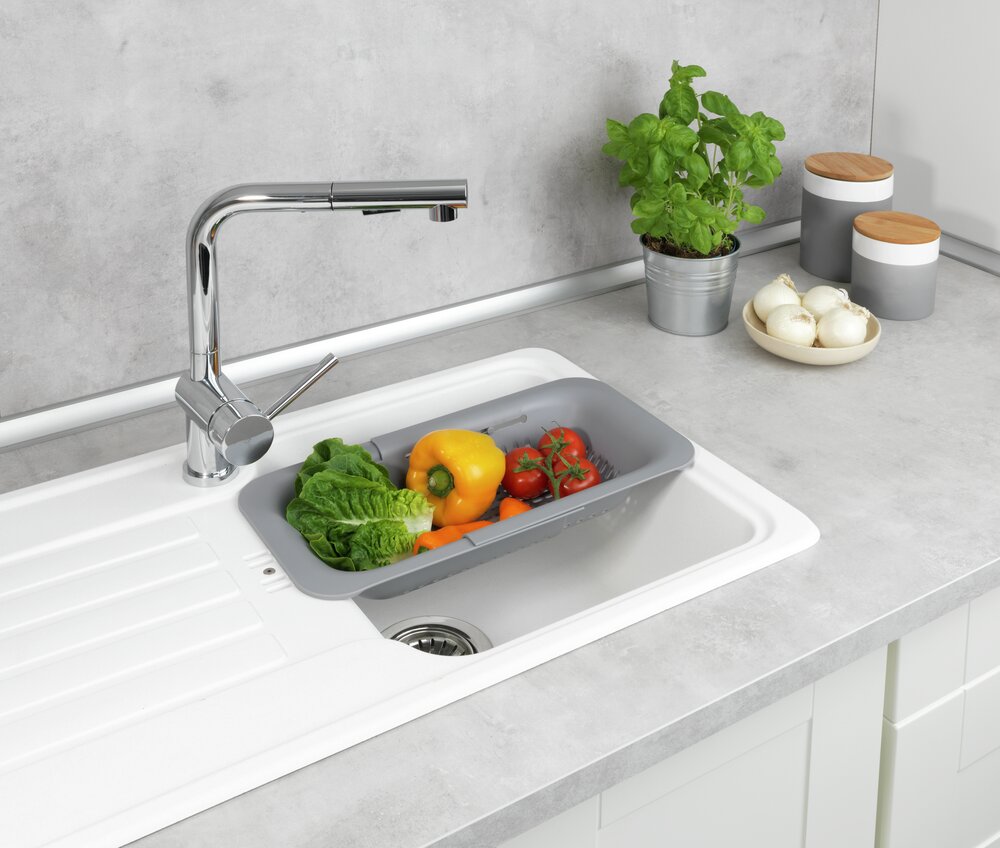 Spülbecken-Sieb Mod. Sivo Hellgrau  Ausziehbar bis 50 cm