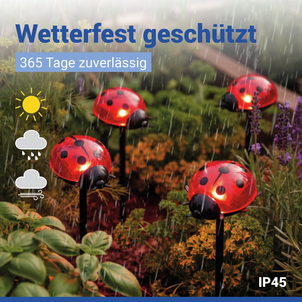 LED Beetstecker Marienkäfer, 4er Set  solarbetriebene Gartenbeleuchtung