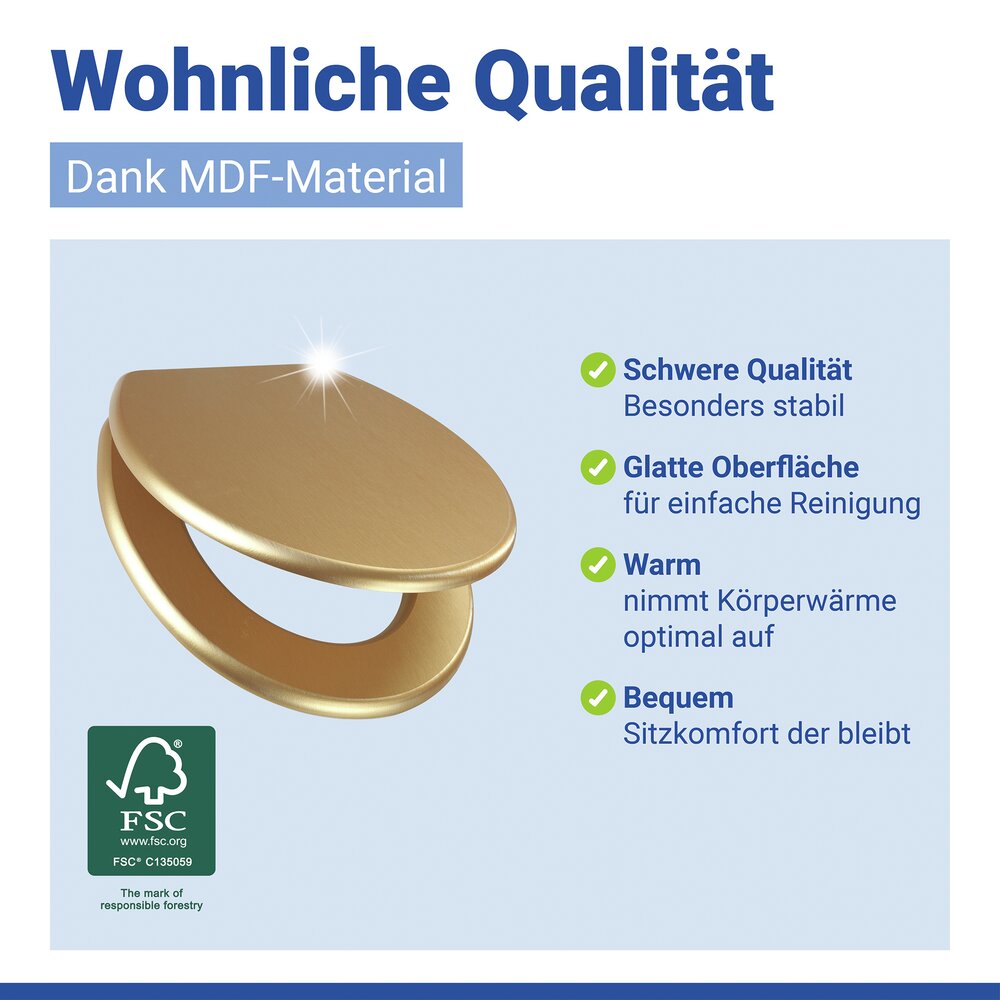 WC Sitz Mod. Aldeno Gold matt  Toilettendeckel aus foliertem MDF