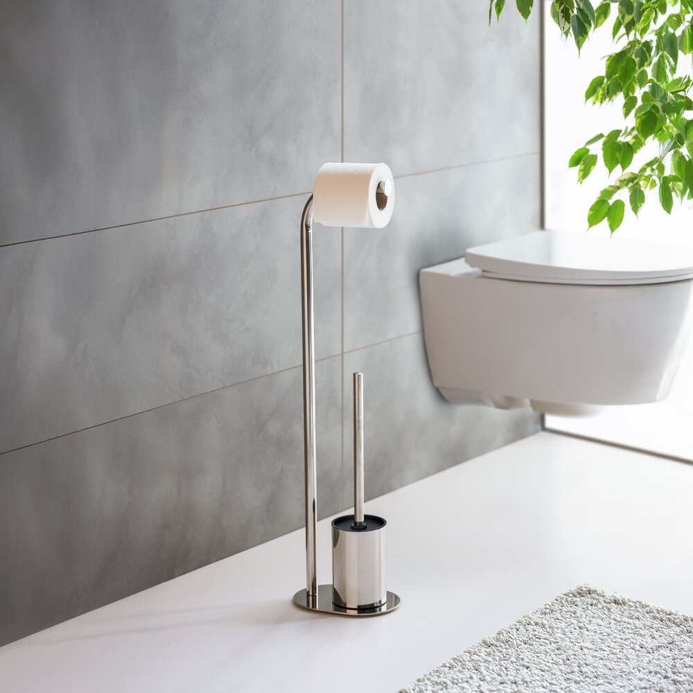 Garniture WC sur pied Mod. Levante, inox, brillant, noir, 23x63x17 cm  autoportante et facile à nettoyer