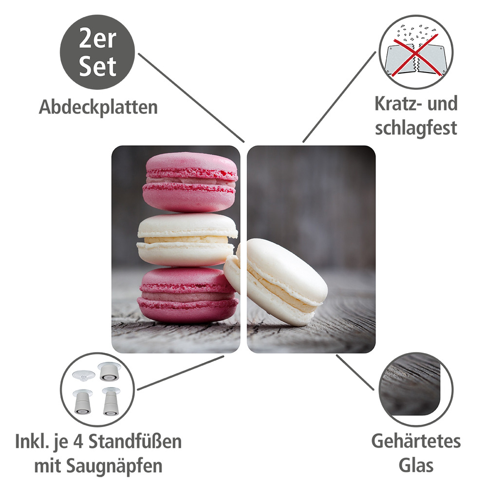 Glasabdeckplatte Universal Macarons, 2er Set  für alle Herdarten