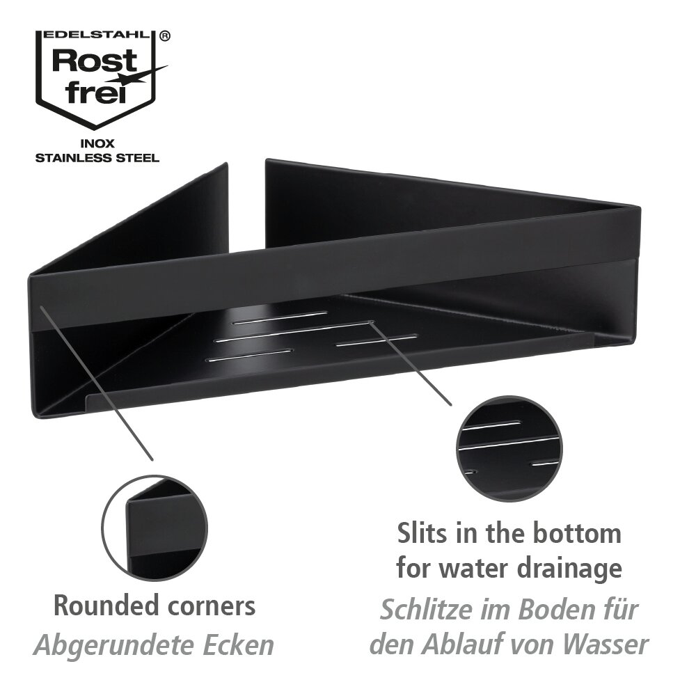 Turbo-Loc® Eckablage Mod. Genova Black  Befestigen ohne Bohren mit Spezial-Klebepad