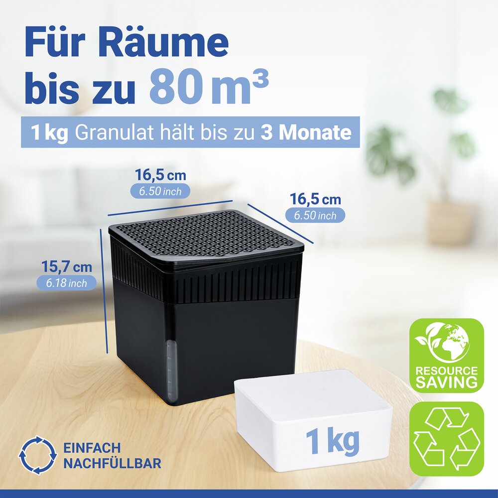 Raumentfeuchter Mod. Cube 1000 g Schwarz  beugt Schimmel und Gerüchen vor