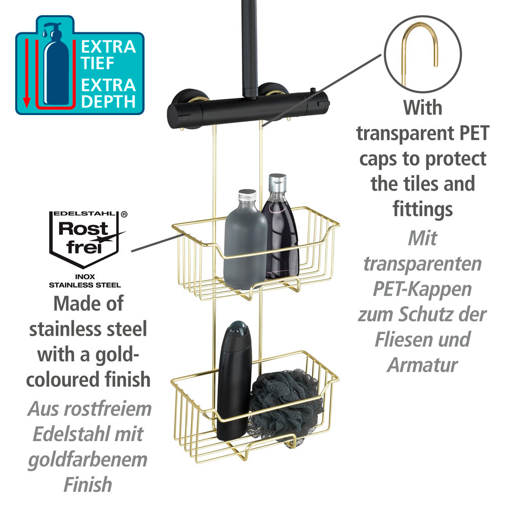 Thermostat-Dusch-Caddy Mod. Milo Gold, 2 Etagen  Edelstahl rostfrei