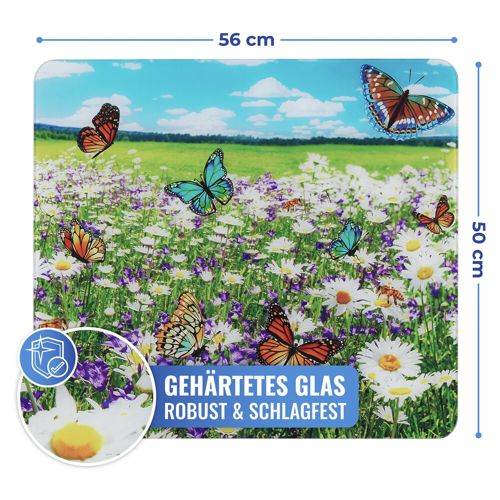 Multi-Platte Mod. Sommerwiese  Spritzschutz, Herdblende, Schneidbrett
