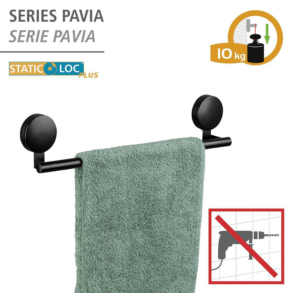 Static-Loc® Plus Badetuchstange Pavia Schwarz  Handtuchhalter, Befestigen ohne bohren