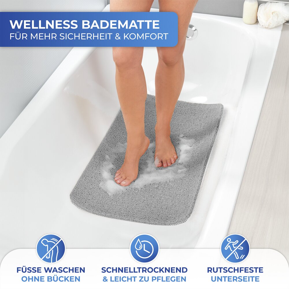 Wellness Fußmatte 50 x 80 cm, Grau  rutschhemmend, schnelltrocknend