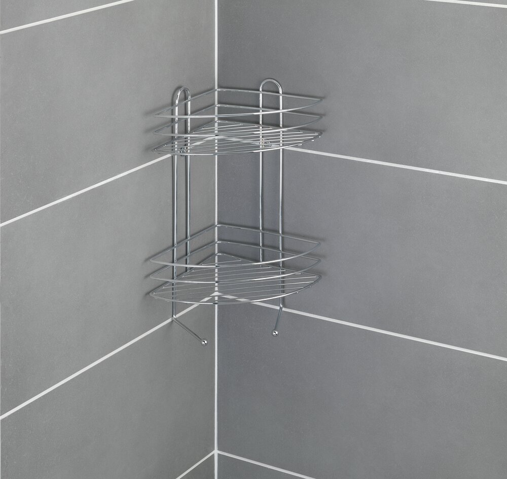 Etagère d'angle salle de bains à 2 niveaux  2 étagères, 2 crochets