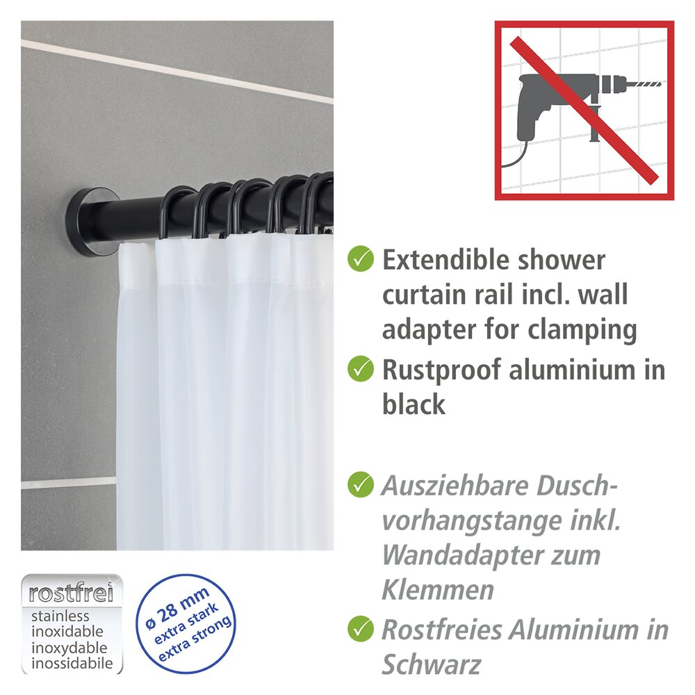 Luz telescopische douchestang 110 - 185 cm, zwart