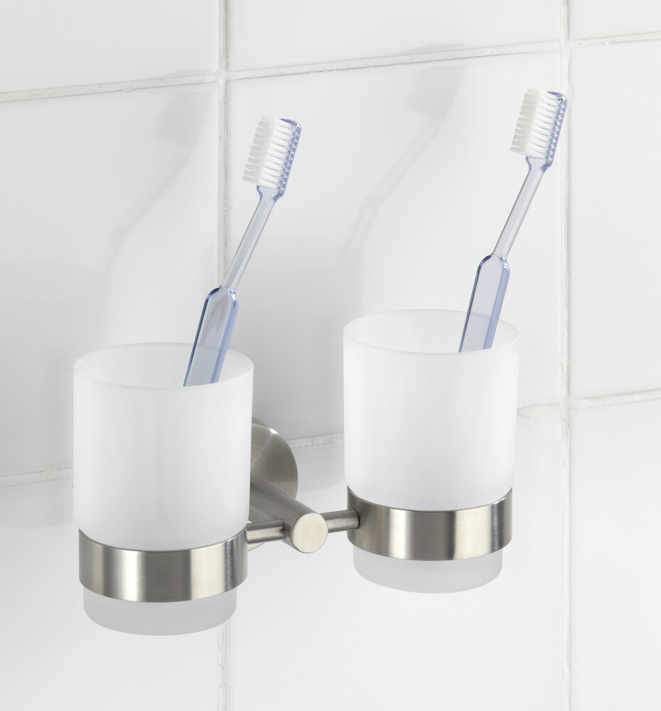 Zahnputzbecher mit Halter Duo Mod. Bosio Edelstahl rostfrei