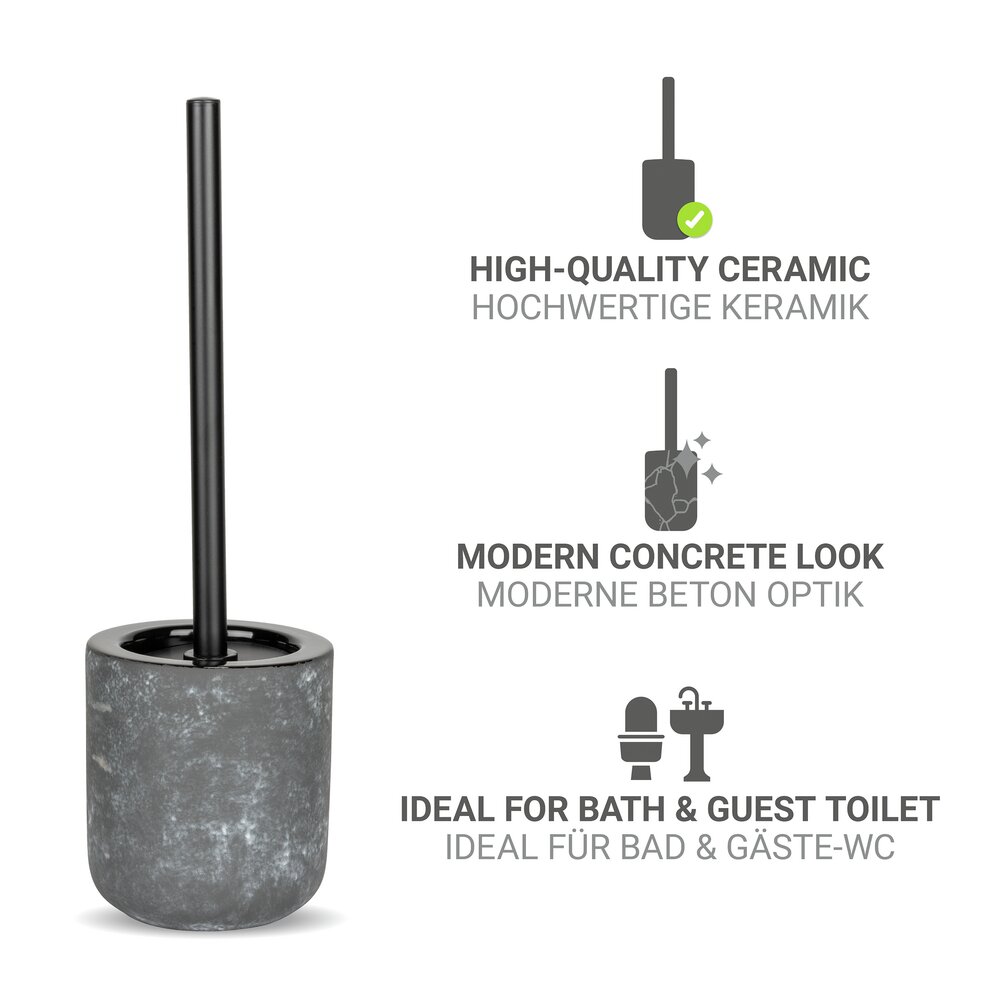 Garniture WC Mod. Sacile, gris/noir, céramique, inox, Ø11,5x38 cm  aspect béton, design moderne