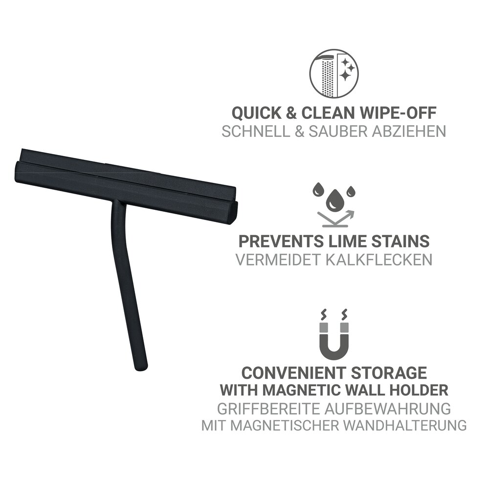Badabzieher Mod. Agana, schwarz, Silikon, Edelstahl, magnetisch  mit magnetischer Wandhalterung
