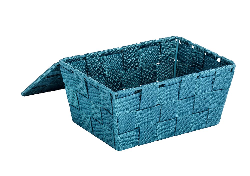 Aufbewahrungskorb mit Deckel Mod. Adria Petrol  Kunststoff-Geflecht