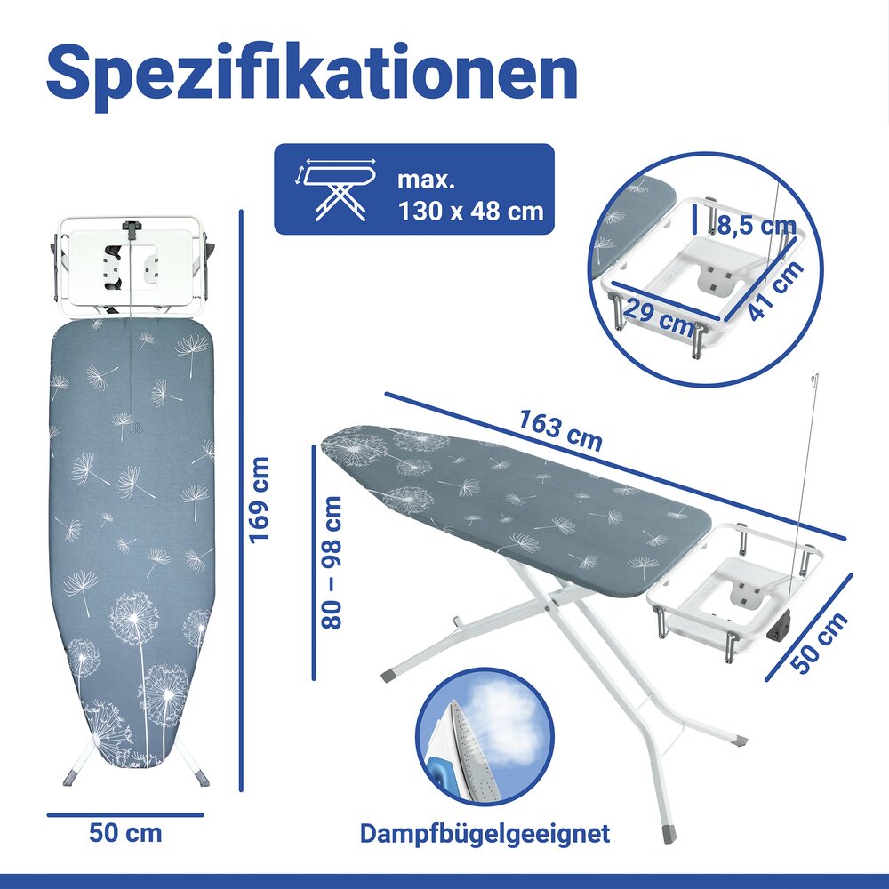 XXL Bügelbrett Mod. Professional  extrabreit, geeignet für Dampfbügelstationen