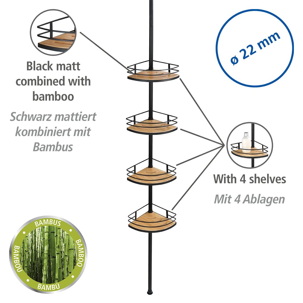 Dolcedo telescopische hoekplank van bamboe en roestvrij staal