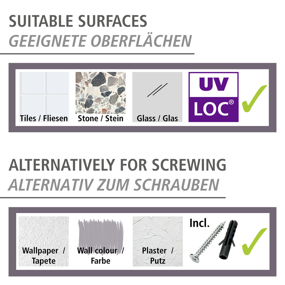 UV-Loc® Badetuchstange Duo Mod. Isera 60 cm  Befestigen ohne Bohren mit innovativem Klebesystem