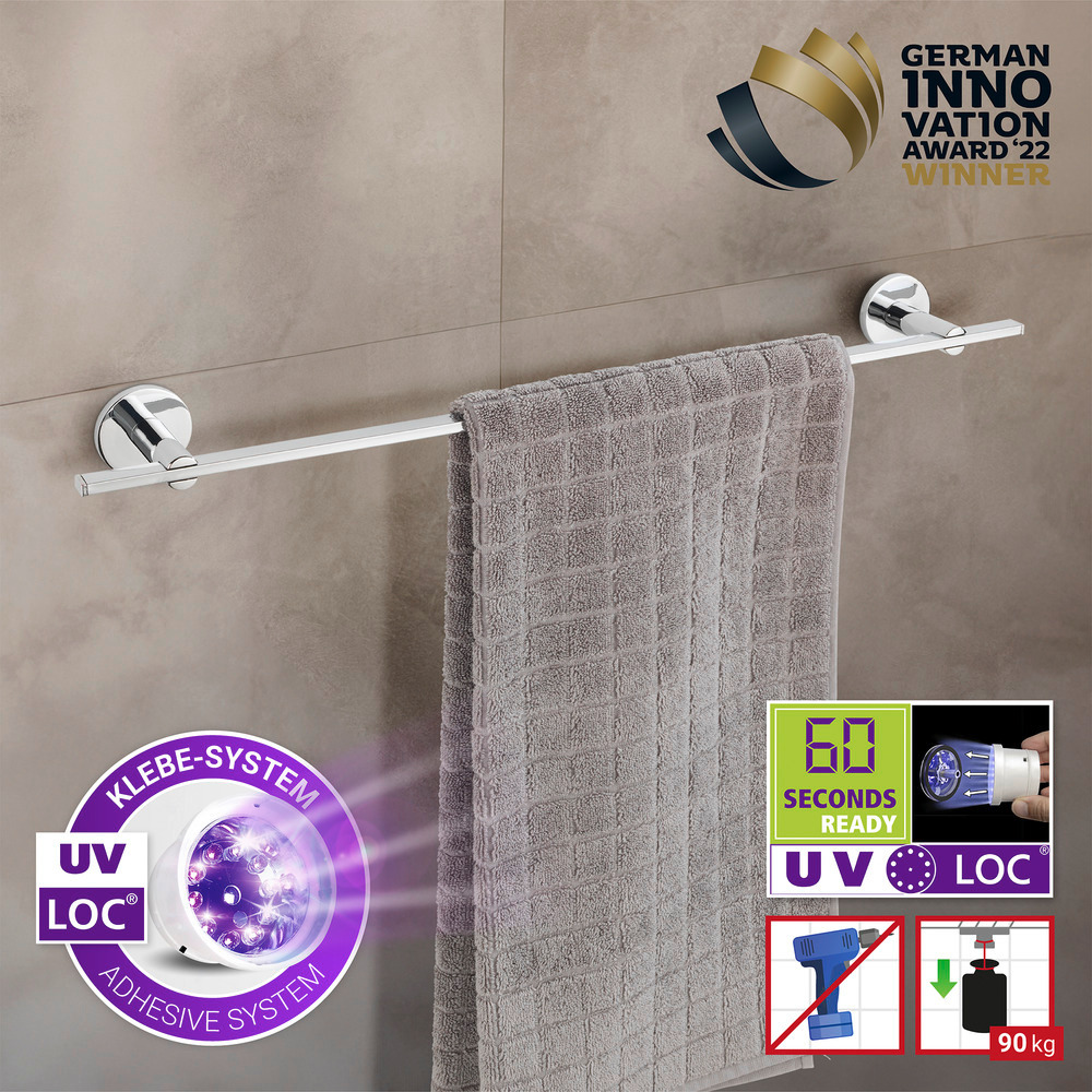 UV-Loc® Badetuchstange Uno Mod. Isera 60 cm  Befestigen ohne Bohren mit innovativem Klebesystem