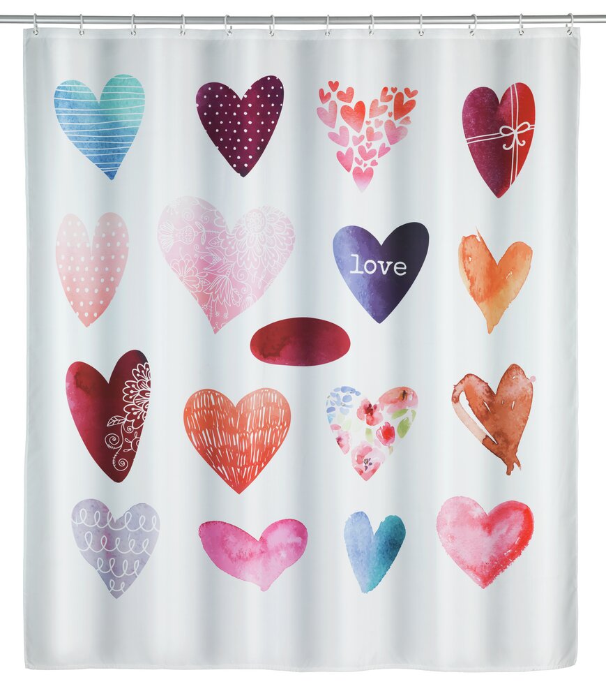 Rideau de douche Love  polyester, 180 x 200 cm, lavable