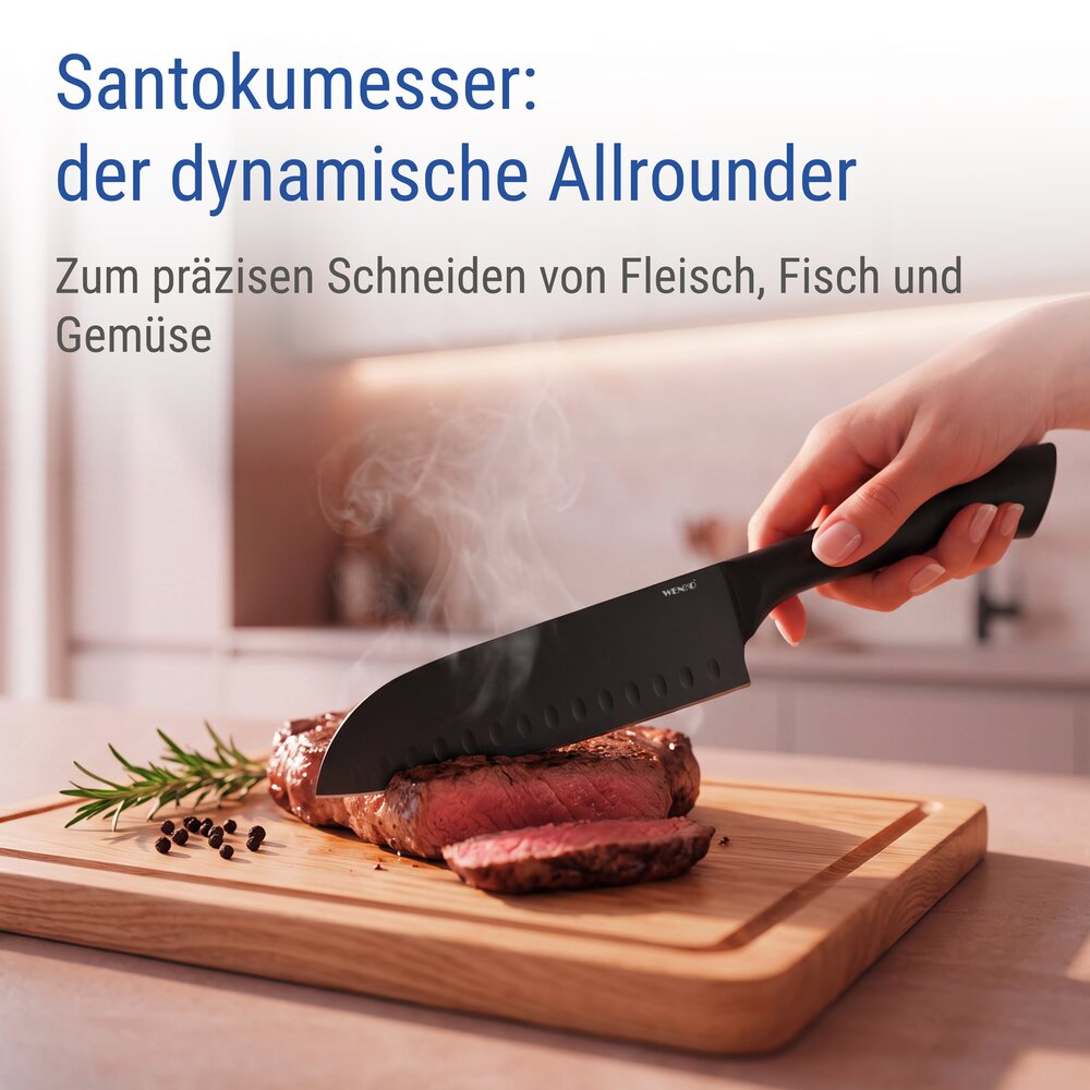 Couteau Santoku Mod. Ace, noir  couteaux de cuisine en acier inoxydable