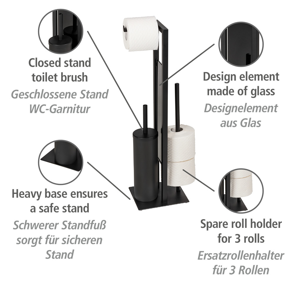 Geschlossene WC-Garnitur Mod. Rivalta Schwarz  mit Toilettenpapier- und Ersatzrollenhalter