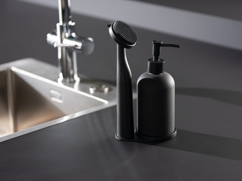 Set de rinçage Mod. Piedo, noir, verre et plastique, 12x9x25 cm  brosse durable et élégante