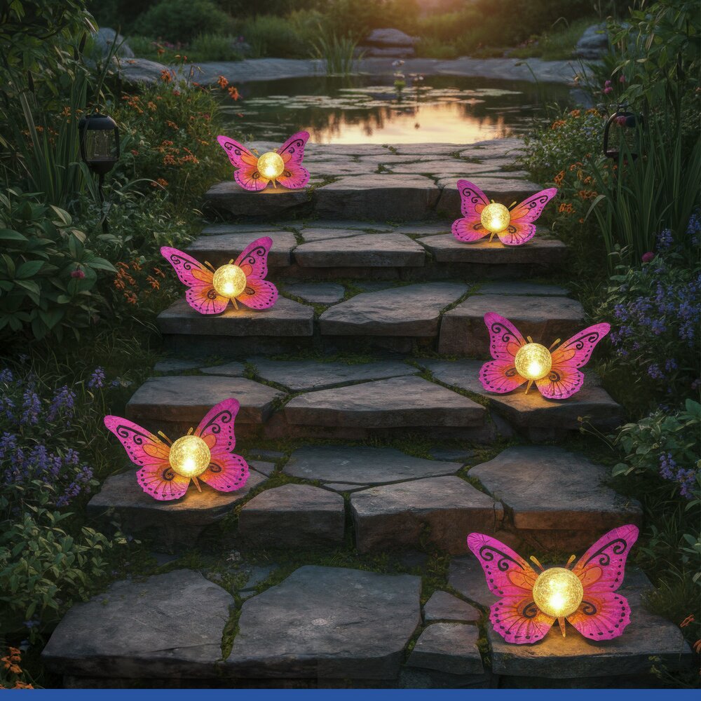 LED Solarlampe Schmetterling, Pink/Gold  dekorative Gartenbeleuchtung