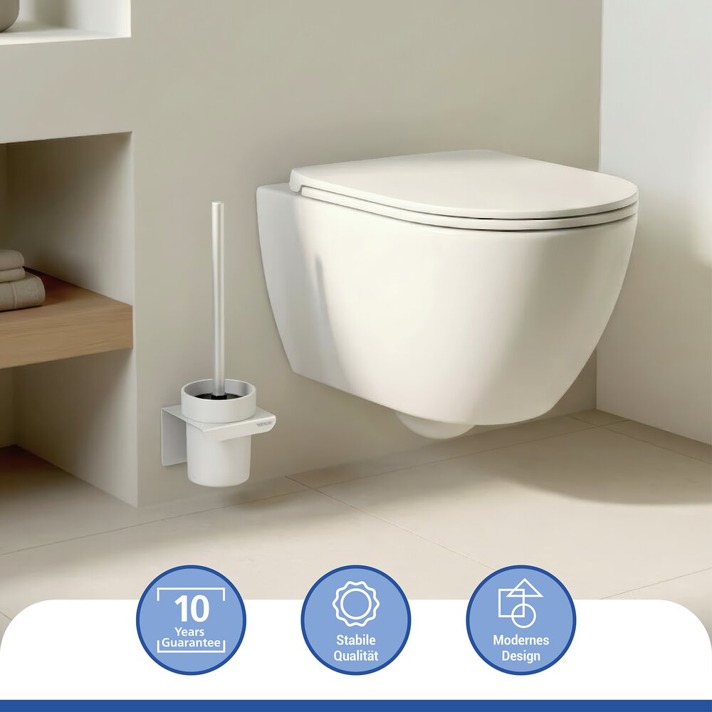 Turbo-Loc® WC-Garnitur Mod. Lizan Weiß  mit Silikon-Bürstenkopf, Befestigen ohne Bohren