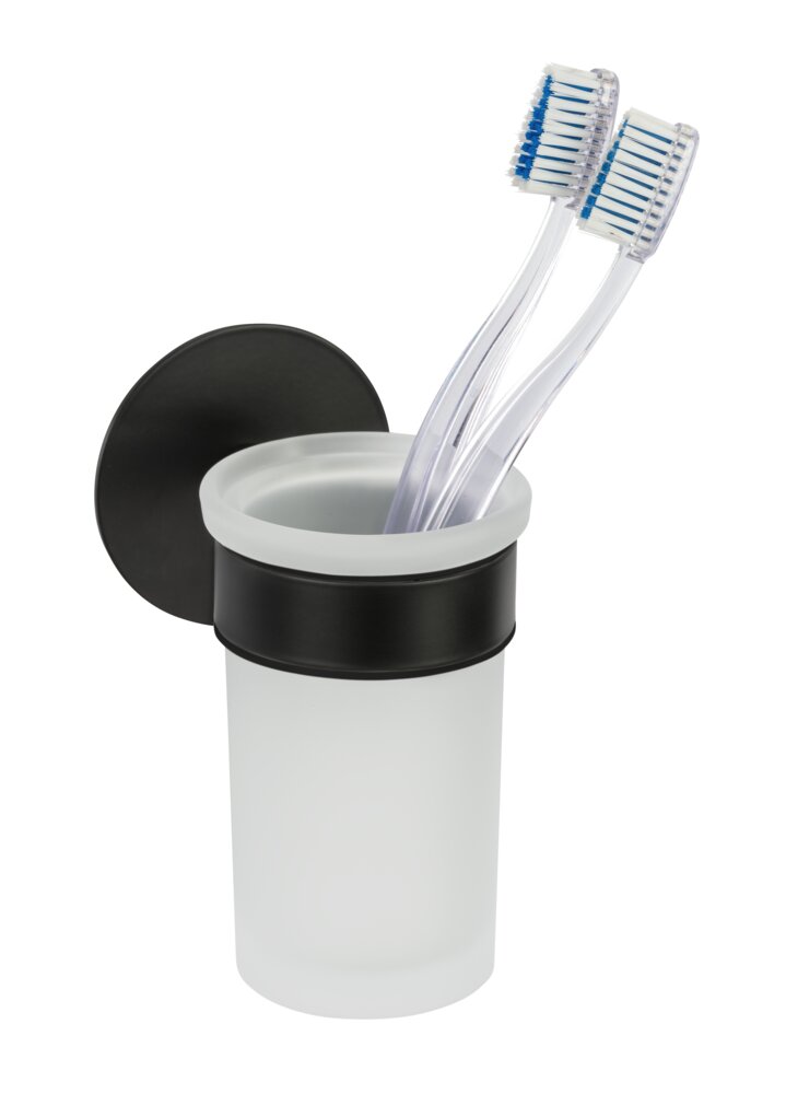 Zahnputzbecherhalter Uno Mod. MELETO Schwarz  zum Kleben oder Bohren