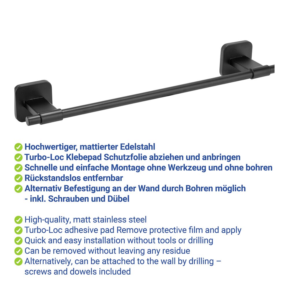 Turbo-Loc® Handdoekstang Uno Mod. Porto Black 40 cm