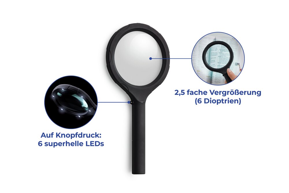 Lupe mit LED Beleuchtung 1er  mit 6 superhellen LEDs
