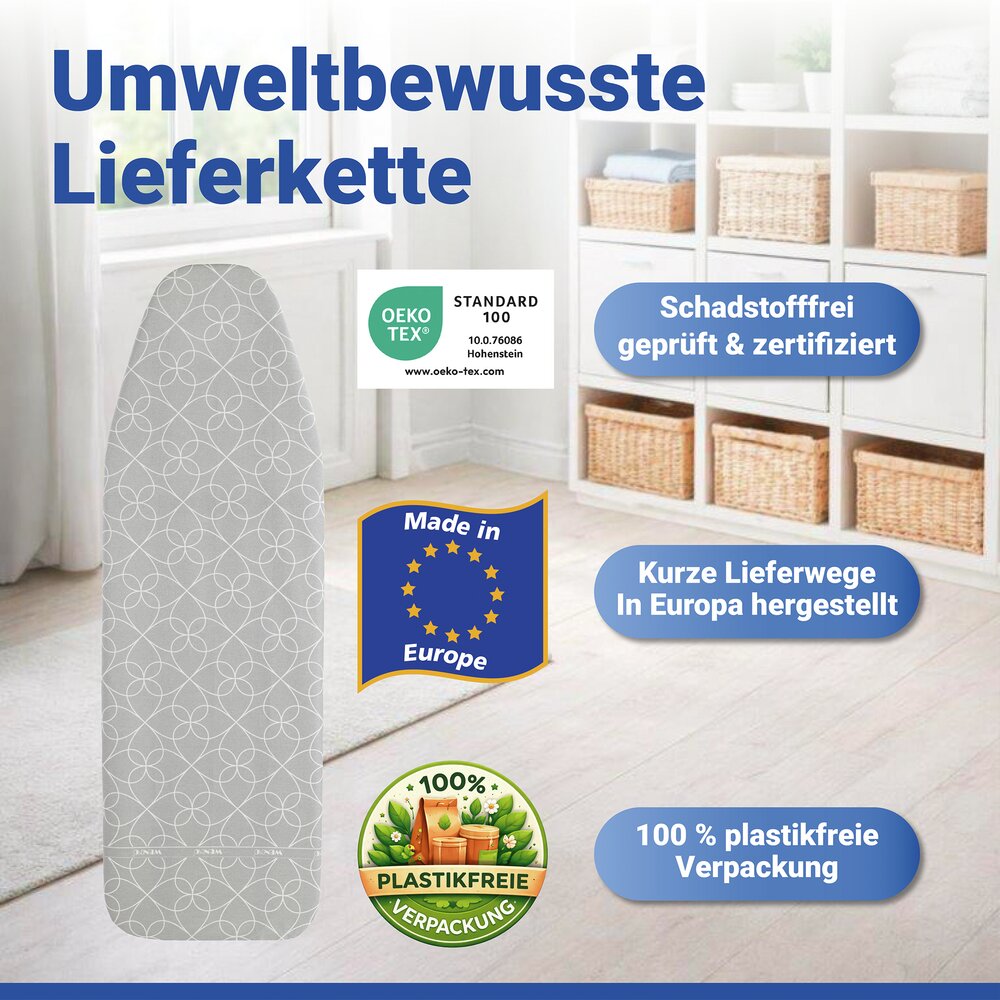 Bügelbrettbezug Mod. Keramik M, Kreise  passend bis 131 x 45 cm, bis zu 70 % Zeitersparnis