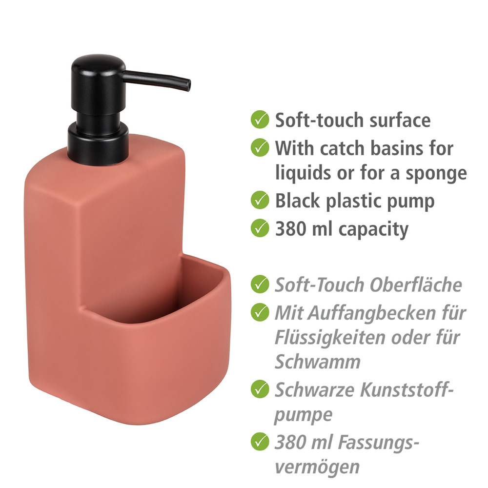 Spülmittelspender Mod. Festival Ziegelrot  Seifenspender, mit griffiger Soft-Touch Oberfläche