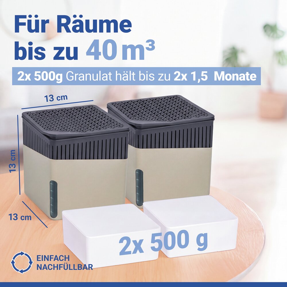 Déshumidificateur d'intérieur Cube 500 g beige  set de 2