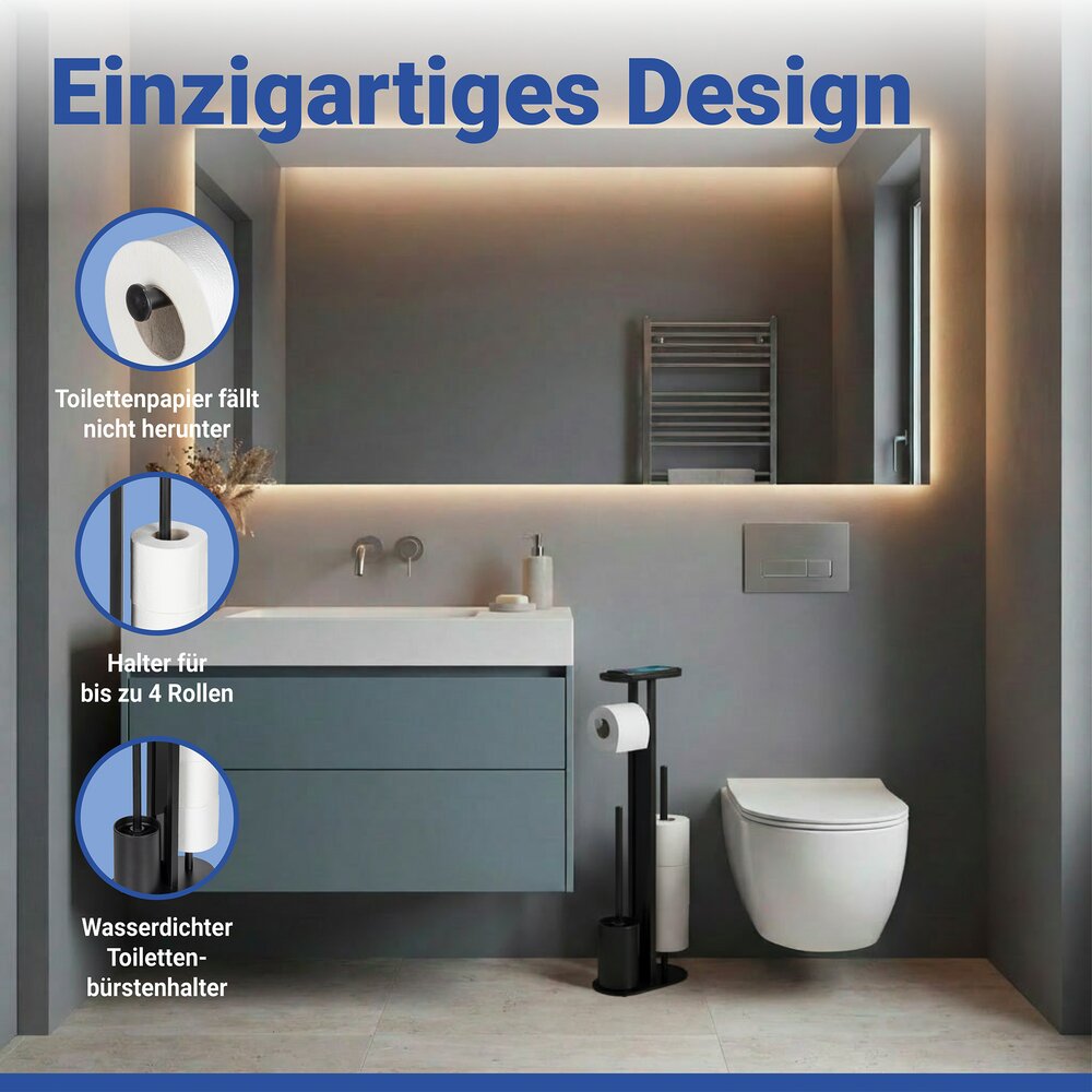 Combiné WC Mod. Orea Noir  avec tablette et porte-rouleaux de rechange