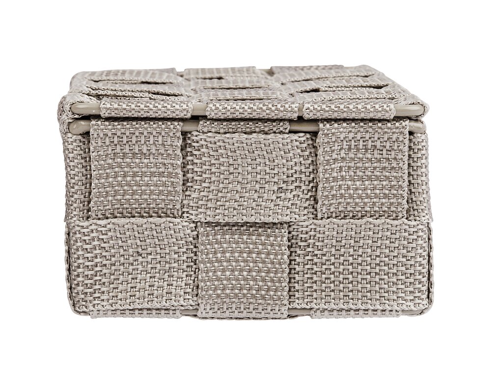 Aufbewahrungskorb mit Deckel Mod. Adria Taupe Mini  Kunststoff-Geflecht