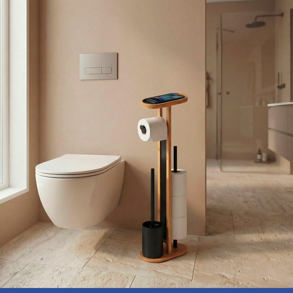 Combiné WC Mod. Orea Bambou  avec tablette et porte-rouleaux de rechange