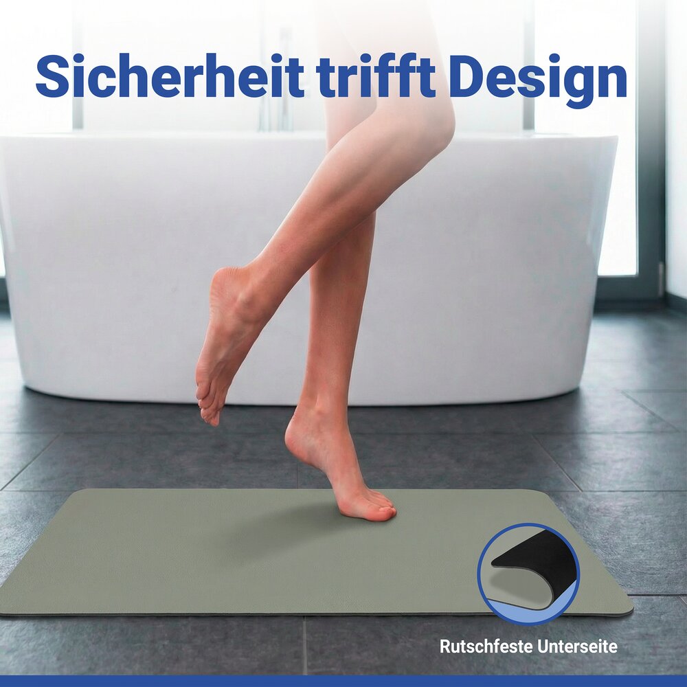 Schnelltrocknende Badematte Grün, 40 x 60  rutschfest, mit wasserdichter Unterseite