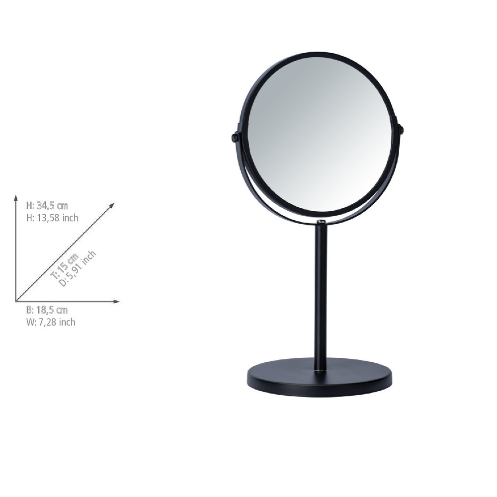 Cosmeticastandaard spiegel Assisi Ø 17 cm zwart