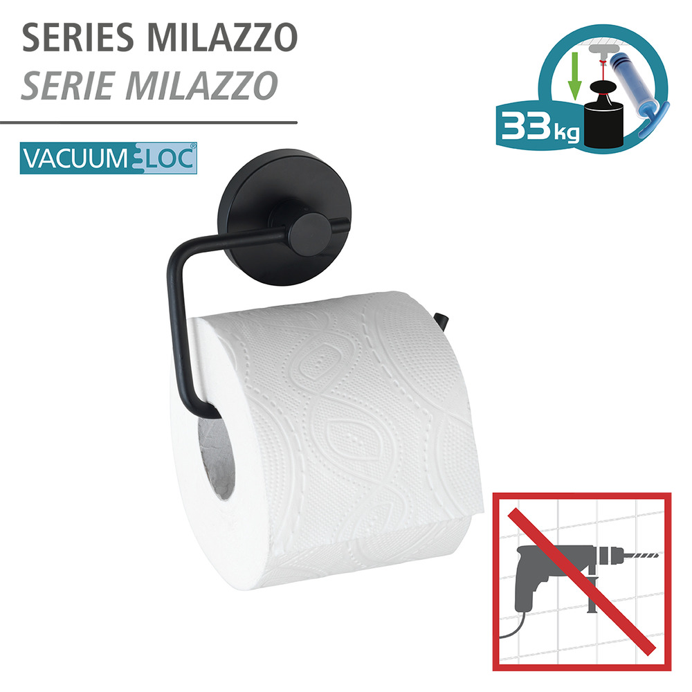 Vacuum-Loc® Toilettenpapierhalter Mod. Milazzo Schwarz  WC-Rollenhalter, Befestigen ohne bohren