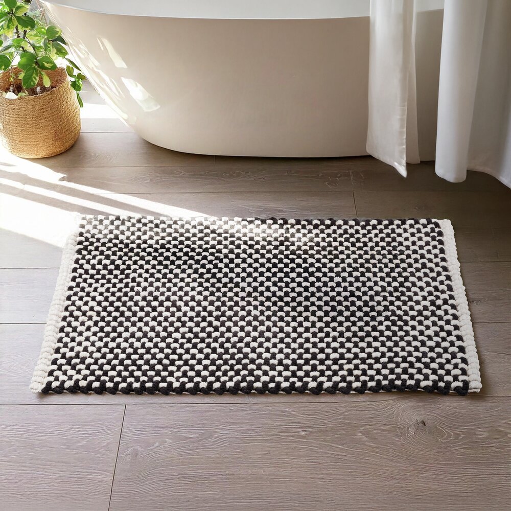 Tapis de bain Mod. Covelo, blanc-anthracite, polyester/coton, 50x80 cm  revêtement antidérapant, séchage rapide