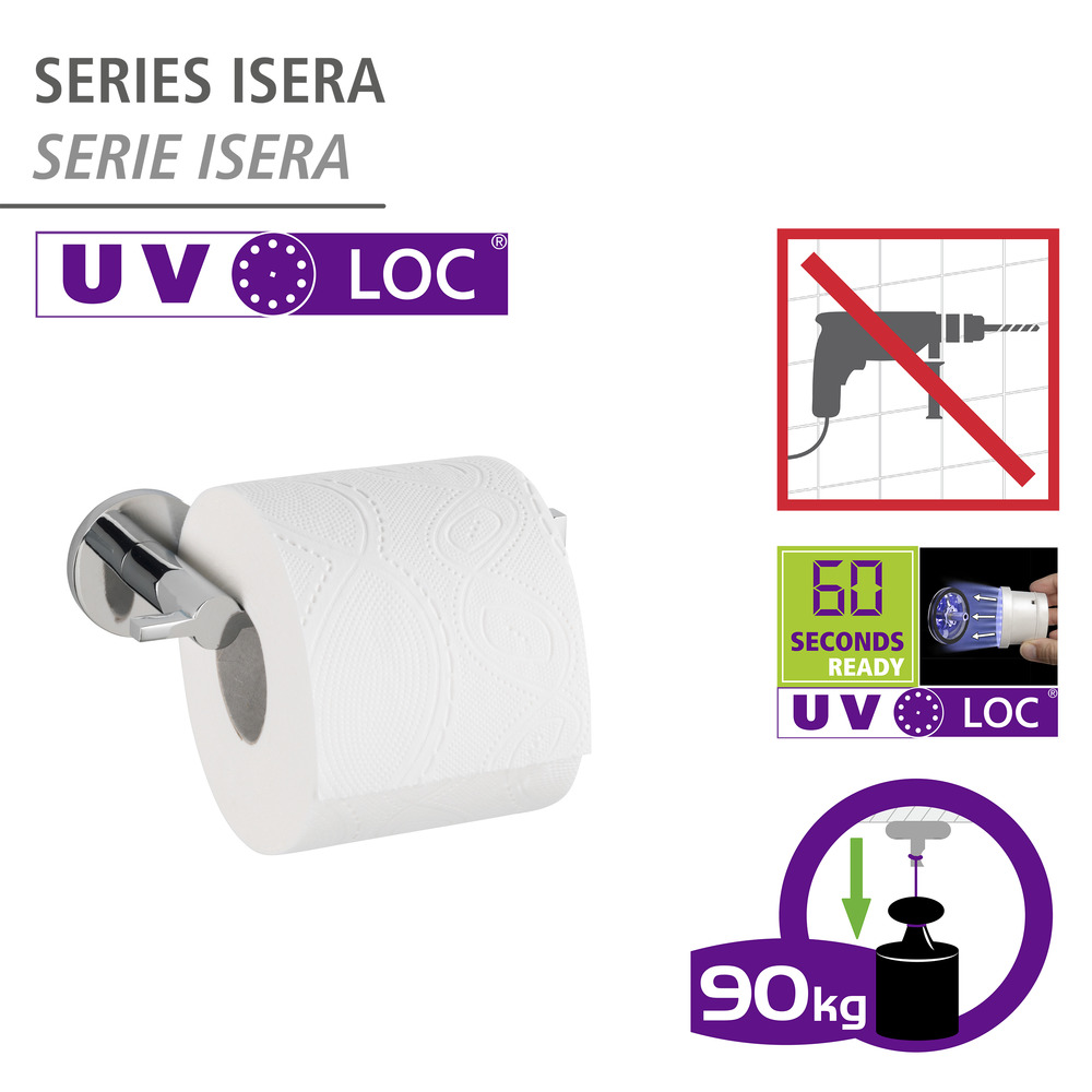 UV-Loc® Toilettenpapierhalter Mod. Isera  Befestigen ohne Bohren mit innovativem Klebesystem