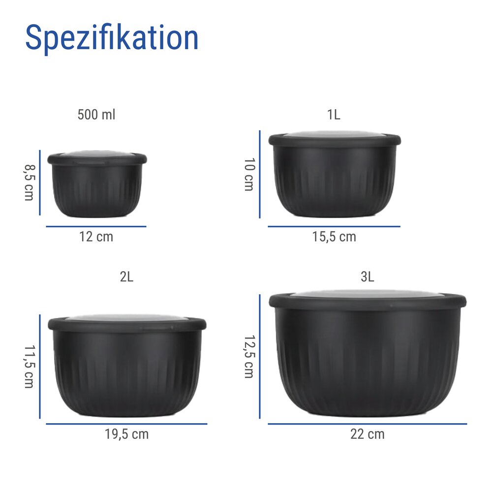 Frischhaltedose Mod. Bowie Schwarz, 4-teiliges Set  für Kühlschrank, Gefrierschrank & Mikrowelle geeignet