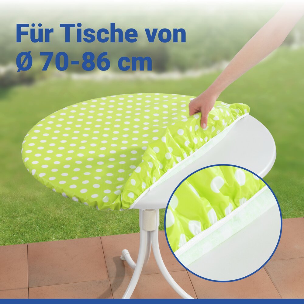 Spann-Tischdecke gepunktet, Grün, Ø 70 - 86 cm  für Garten und Outdoor-Bereich