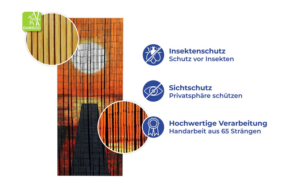 Rideau de bambou Coucher de soleil  90 x 200 cm