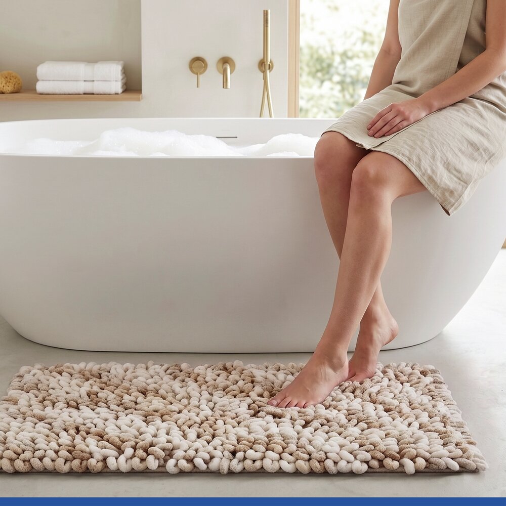 Tapis de bain Mod. Lerici blanc-beige, 60 x 90 cm  antidérapant et à séchage rapide