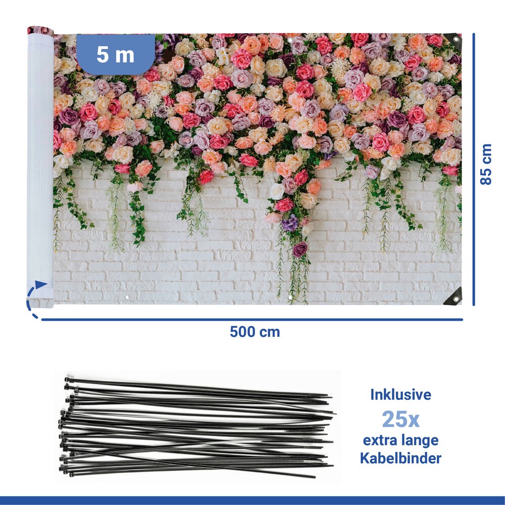 Balkon-Sichtschutz Mod. Rosen, 5 m  UV- und witterungsbeständig